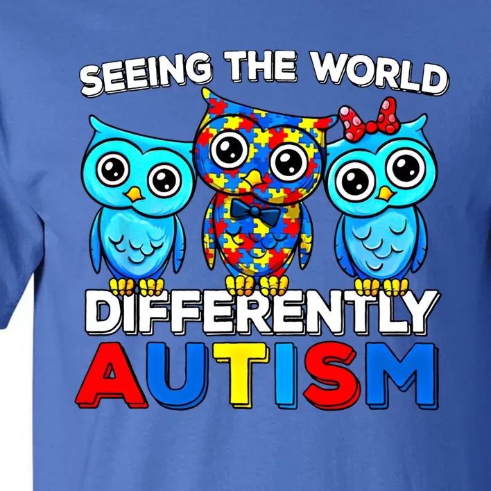 Seeing The World Differently Autism Owl Gift Tall T-Shirt