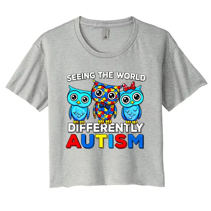 Seeing The World Differently Autism Owl Gift Women's Crop Top Tee