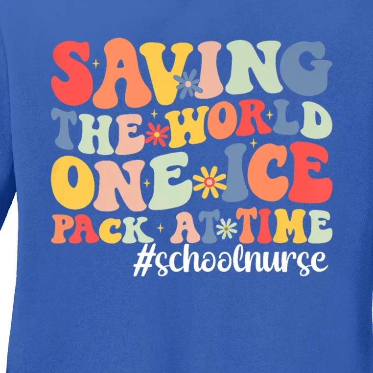 Saving The World One Ice Pack At Time Groovy School Nurse Cool Gift Ladies Long Sleeve Shirt