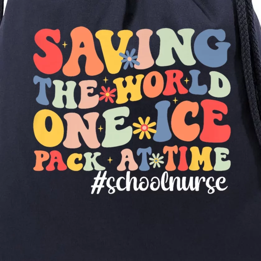 Saving The World One Ice Pack At Time Groovy School Nurse Cool Gift Drawstring Bag