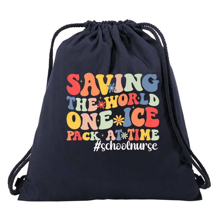 Saving The World One Ice Pack At Time Groovy School Nurse Cool Gift Drawstring Bag