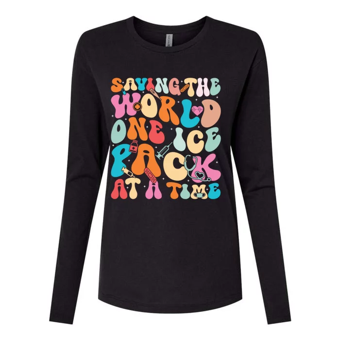 Saving The World One Ice Pack At Time School Nurse Week Great Gift Womens Cotton Relaxed Long Sleeve T-Shirt