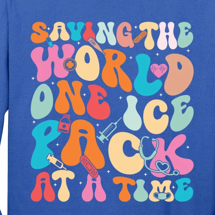 Saving The World One Ice Pack At Time School Nurse Week Great Gift Tall Long Sleeve T-Shirt