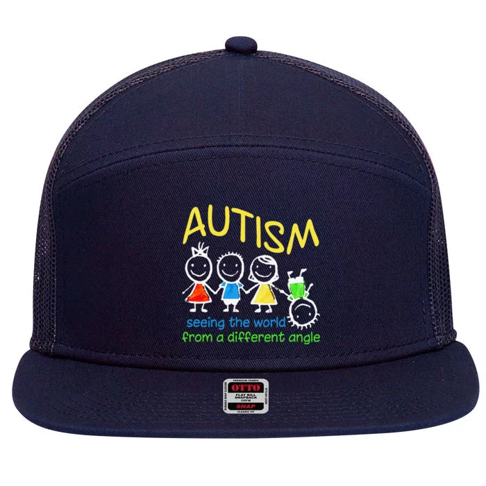 Seeing The World At A Different Angle Autism 7 Panel Mesh Trucker Snapback Hat