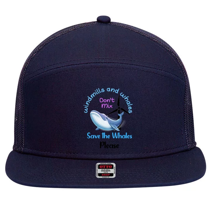 Save The Whales From Windmills In The Sea And Ocean Design Gift 7 Panel Mesh Trucker Snapback Hat