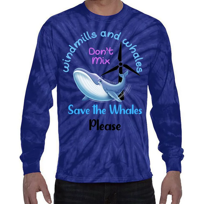 Save The Whales From Windmills In The Sea And Ocean Design Gift Tie-Dye Long Sleeve Shirt