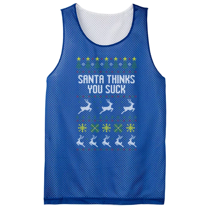 Santa Thinks You Suck Christmas Ugly Style Holiday Party Gift Mesh Reversible Basketball Jersey Tank