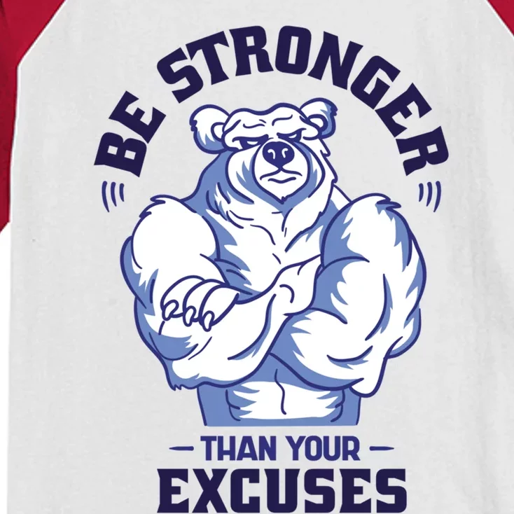 Stronger Than Your Excuses Bear Weightlifting Gym Fitness Gift Kids Colorblock Raglan Jersey