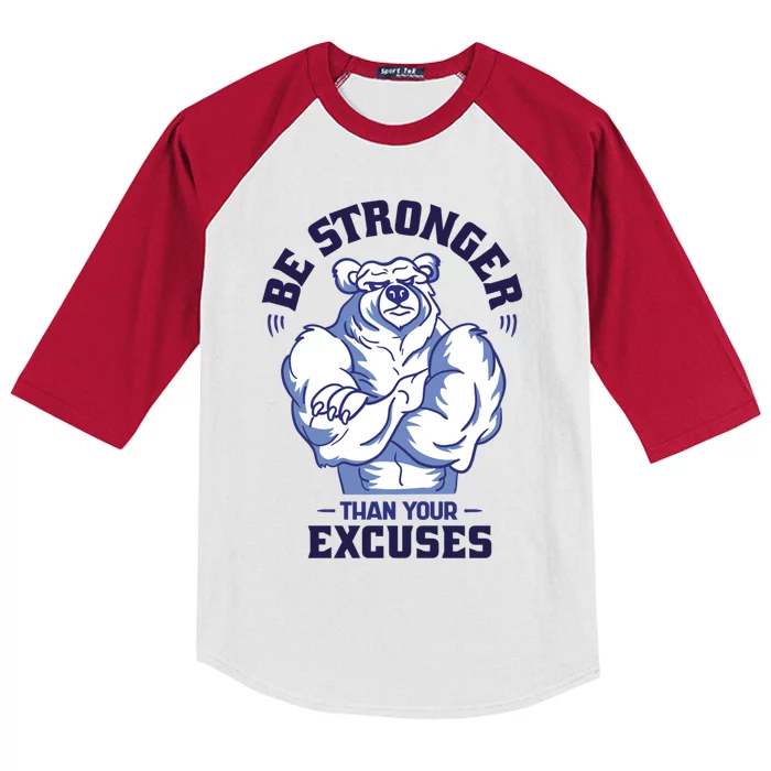 Stronger Than Your Excuses Bear Weightlifting Gym Fitness Gift Kids Colorblock Raglan Jersey