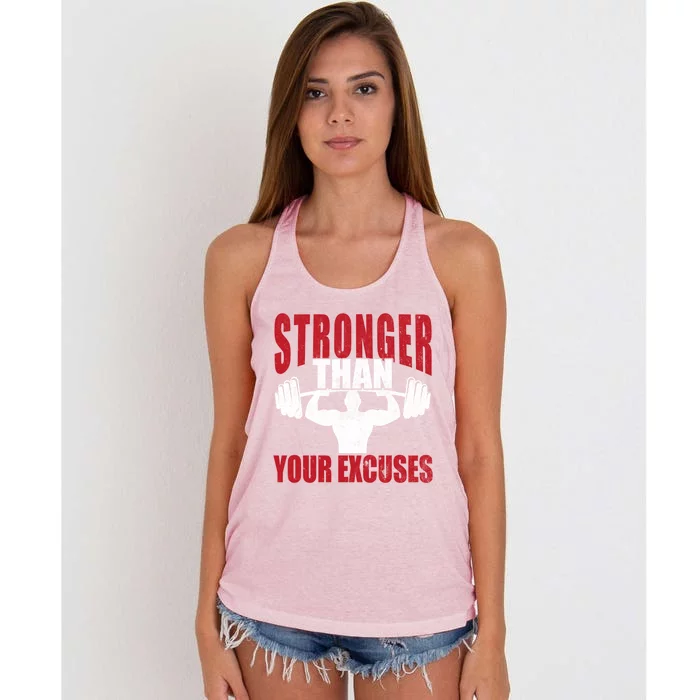 Stronger Than Your Excuses Bodybuilding Meaningful Gift Women's Knotted Racerback Tank