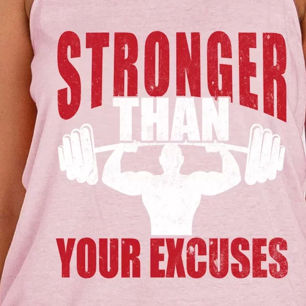 Stronger Than Your Excuses Bodybuilding Meaningful Gift Women's Knotted Racerback Tank