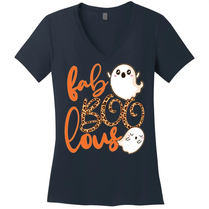 Stylish leopard Halloween Fab-BOO-lous Ghost Women's V-Neck T-Shirt