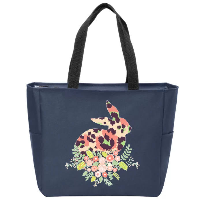 Stylish Leopard Pattern Easter Bunny Zip Tote Bag