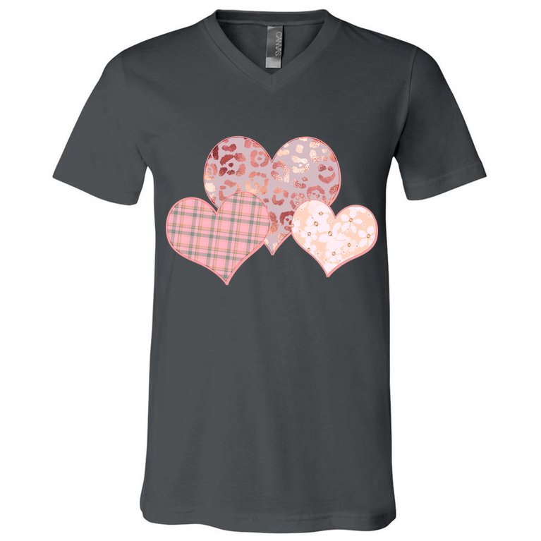 Stylish Pattern Hearts V-Neck T-Shirt