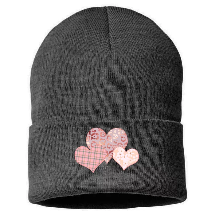 Stylish Pattern Hearts Sustainable Knit Beanie