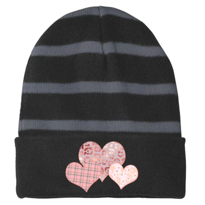 Stylish Pattern Hearts Striped Beanie with Solid Band