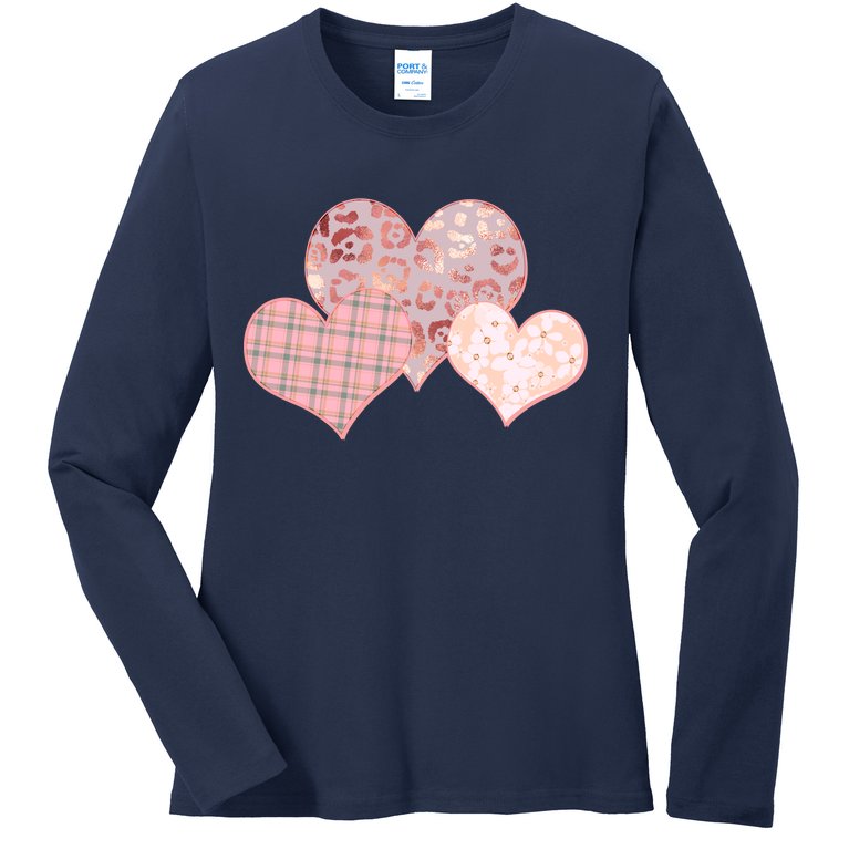 Stylish Pattern Hearts Ladies Missy Fit Long Sleeve Shirt