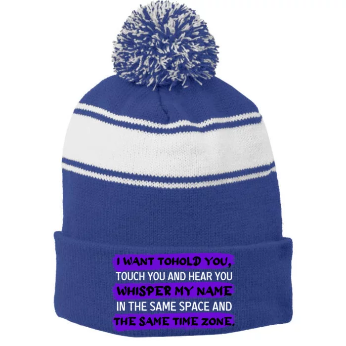 Same Time Zone Long Distance Relationship Couple Gift Stripe Pom Pom Beanie