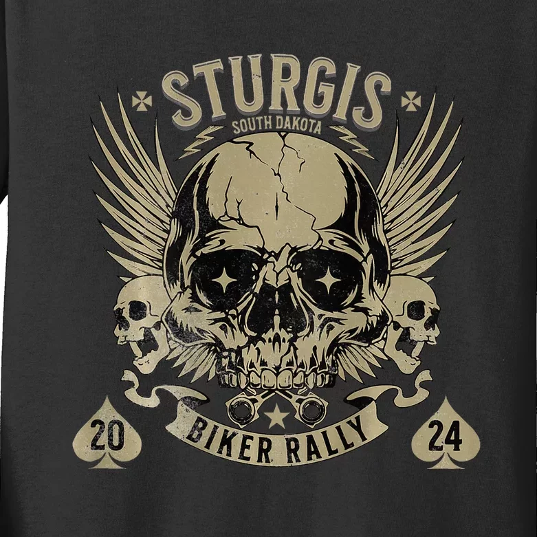 Sturgis Usa 2024 Skull South Dakota Biker Kids Long Sleeve Shirt