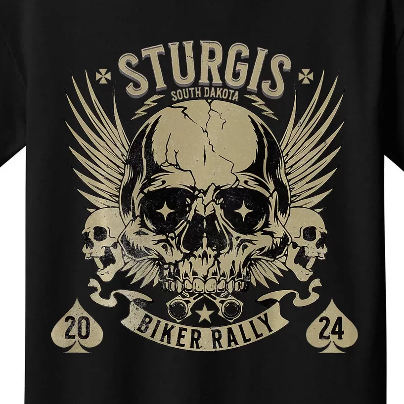 Sturgis Usa 2024 Skull South Dakota Biker Kids T-Shirt