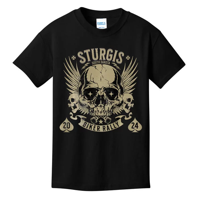 Sturgis Usa 2024 Skull South Dakota Biker Kids T-Shirt