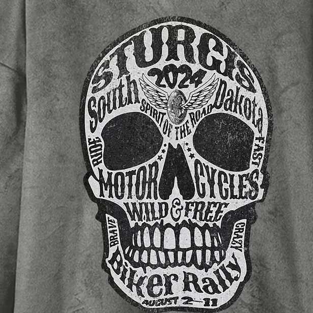 Sturgis Usa 2024 Skull South Dakota Hooded Wearable Blanket