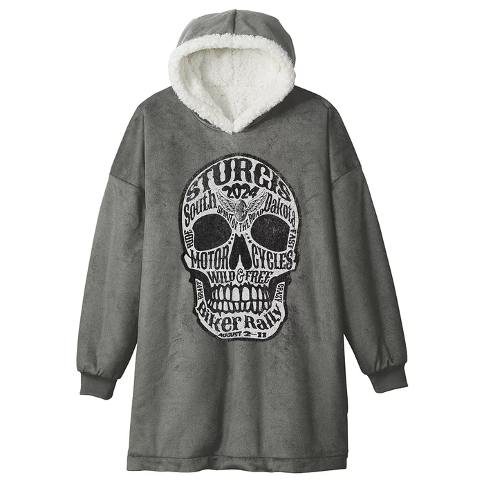 Sturgis Usa 2024 Skull South Dakota Hooded Wearable Blanket