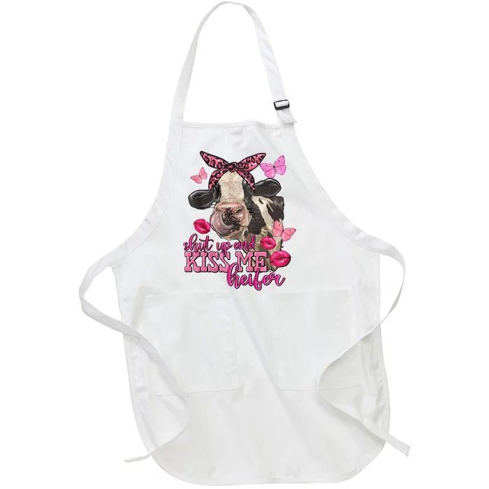 Shut Up And Heifer Cow Valentine's Day Couple Valentine Full-Length Apron With Pocket