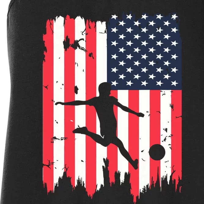 Soccer Usa American Flag 4th Of July Patriotic Sports Women's Racerback Tank