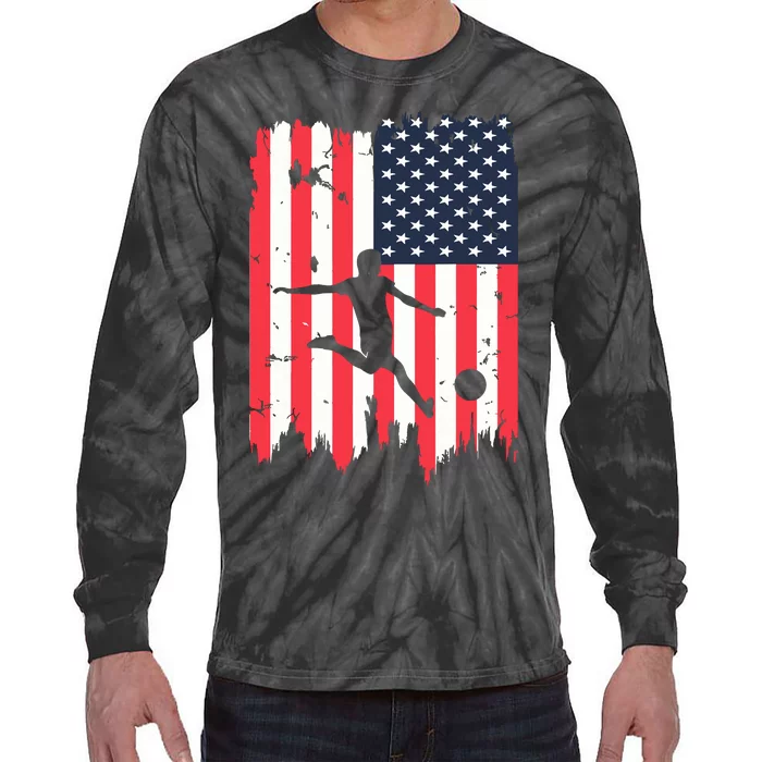 Soccer Usa American Flag 4th Of July Patriotic Sports Tie-Dye Long Sleeve Shirt