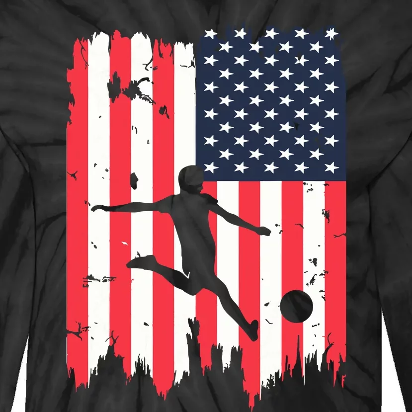 Soccer Usa American Flag 4th Of July Patriotic Sports Tie-Dye Long Sleeve Shirt