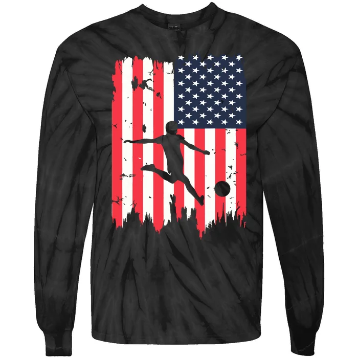 Soccer Usa American Flag 4th Of July Patriotic Sports Tie-Dye Long Sleeve Shirt