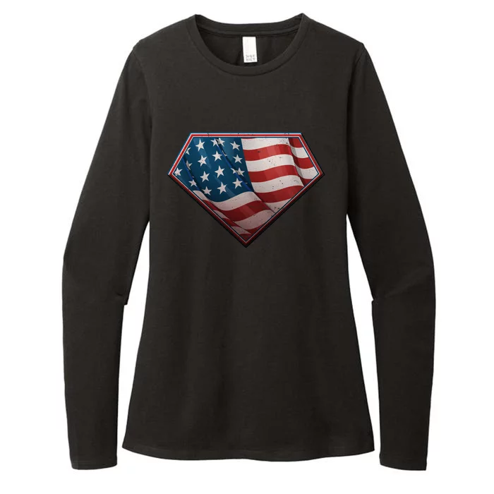 Super USA American Flag Womens CVC Long Sleeve Shirt