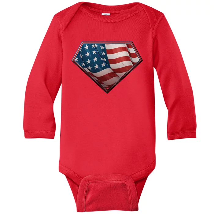 Super USA American Flag Baby Long Sleeve Bodysuit