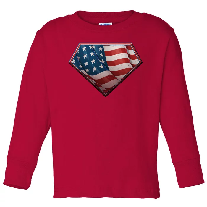 Super USA American Flag Toddler Long Sleeve Shirt