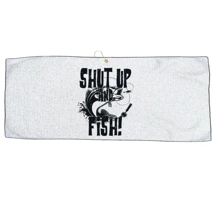 Shut Up And Fish Funny Fishing Large Microfiber Waffle Golf Towel