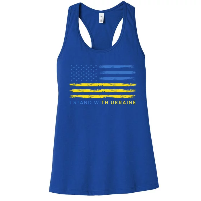 Support Ukrainian American Flag I Stand With Ukraine Gift Women's Racerback Tank