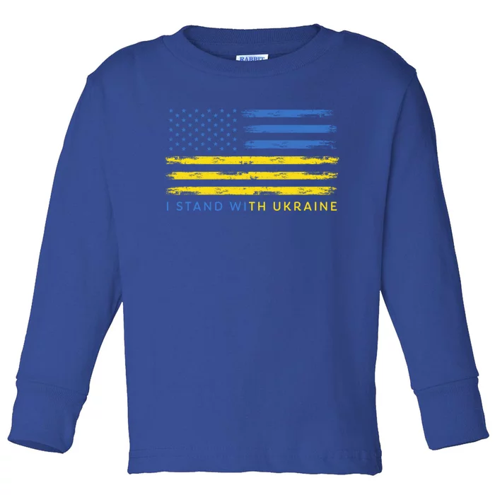 Support Ukrainian American Flag I Stand With Ukraine Gift Toddler Long Sleeve Shirt