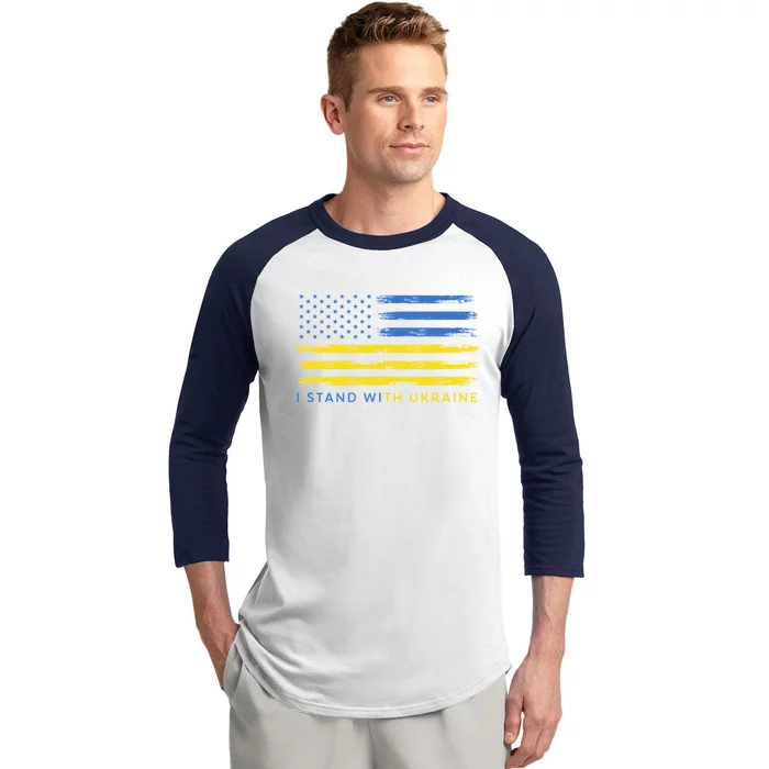 Support Ukrainian American Flag I Stand With Ukraine Gift Baseball Sleeve Shirt