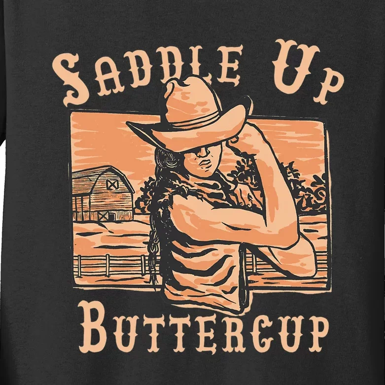 Saddle Up Buttercup Rodeo Girl Funny Cowgirl Cowboy Kids Long Sleeve Shirt