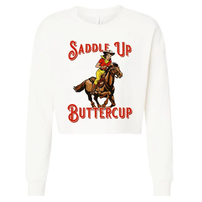 Saddle Up Buttercup Vintage Cow Cow Southern Western Cropped Pullover Crew