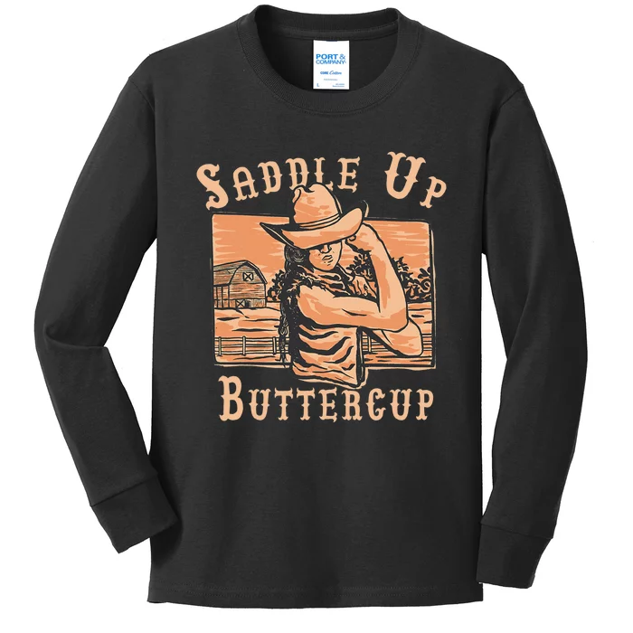 Saddle Up Buttercup Rodeo Girl Funny Cowgirl Cowboy Kids Long Sleeve Shirt