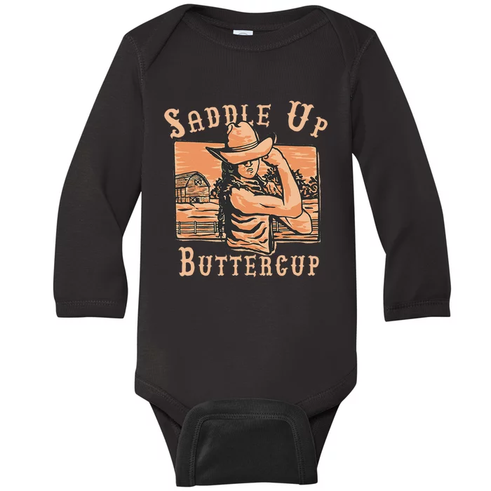 Saddle Up Buttercup Rodeo Girl Cowgirl Cowboy Baby Long Sleeve Bodysuit