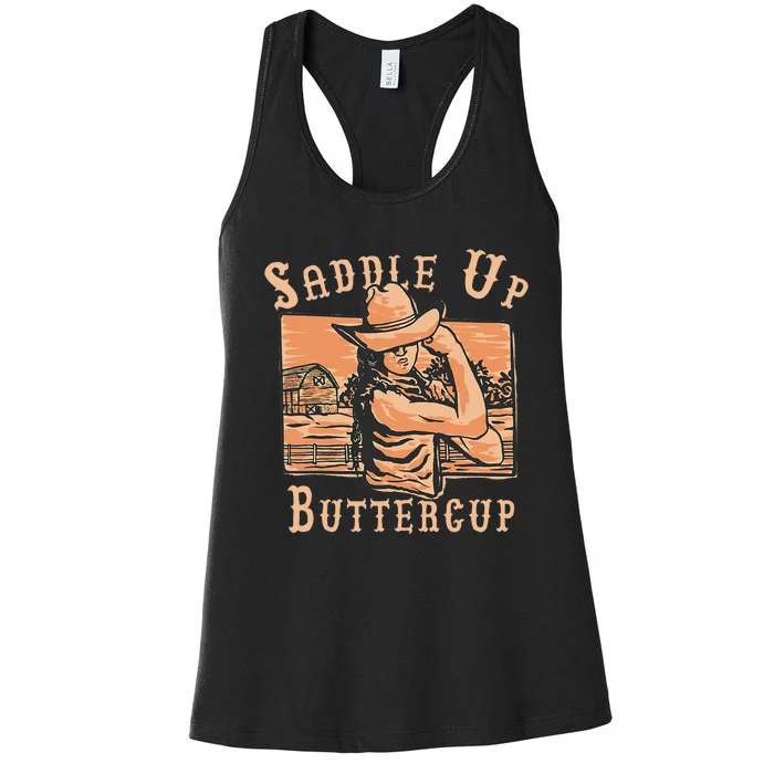 Saddle Up Buttercup Rodeo Girl Cowgirl Cowboy Women's Racerback Tank