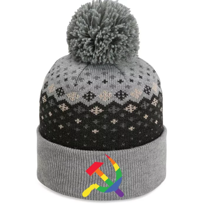 Soviet Union Communist Flag Hammer And Sickle Lgbtq Rainbow Gift The Baniff Cuffed Pom Beanie