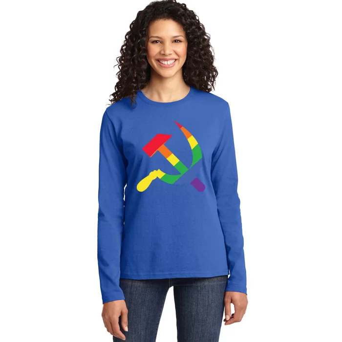 Soviet Union Communist Flag Hammer And Sickle Lgbtq Rainbow Gift Ladies Long Sleeve Shirt