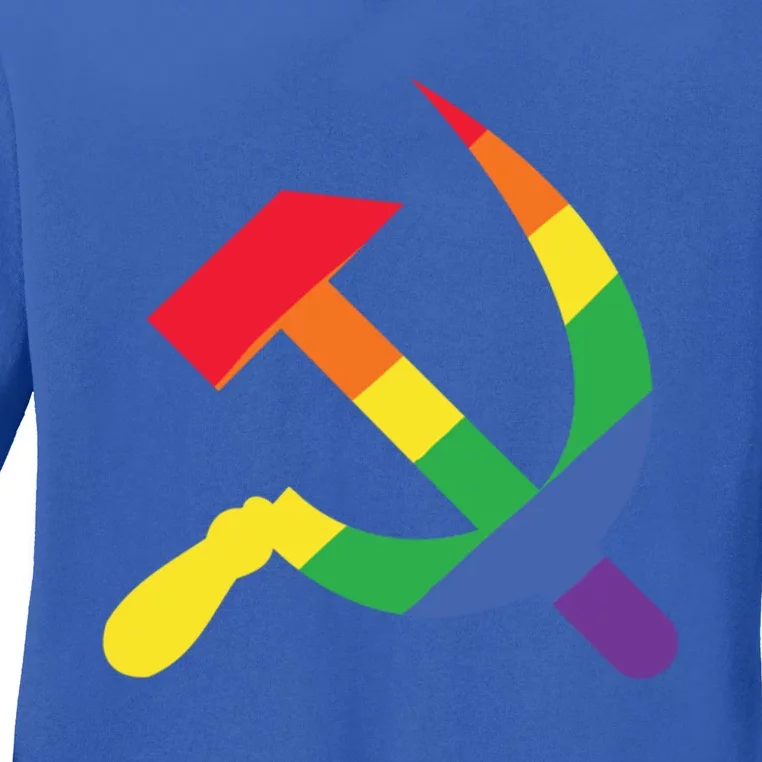 Soviet Union Communist Flag Hammer And Sickle Lgbtq Rainbow Gift Ladies Long Sleeve Shirt