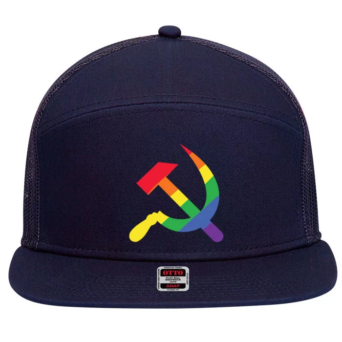 Soviet Union Communist Flag Hammer And Sickle Lgbtq Rainbow Gift 7 Panel Mesh Trucker Snapback Hat