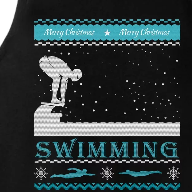 Swimming Ugly Christmas Sweater For Swimmer Cool Gift Ladies Tri-Blend Wicking Tank