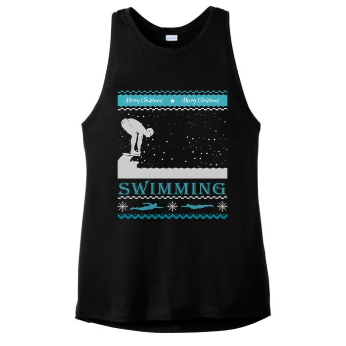 Swimming Ugly Christmas Sweater For Swimmer Cool Gift Ladies Tri-Blend Wicking Tank